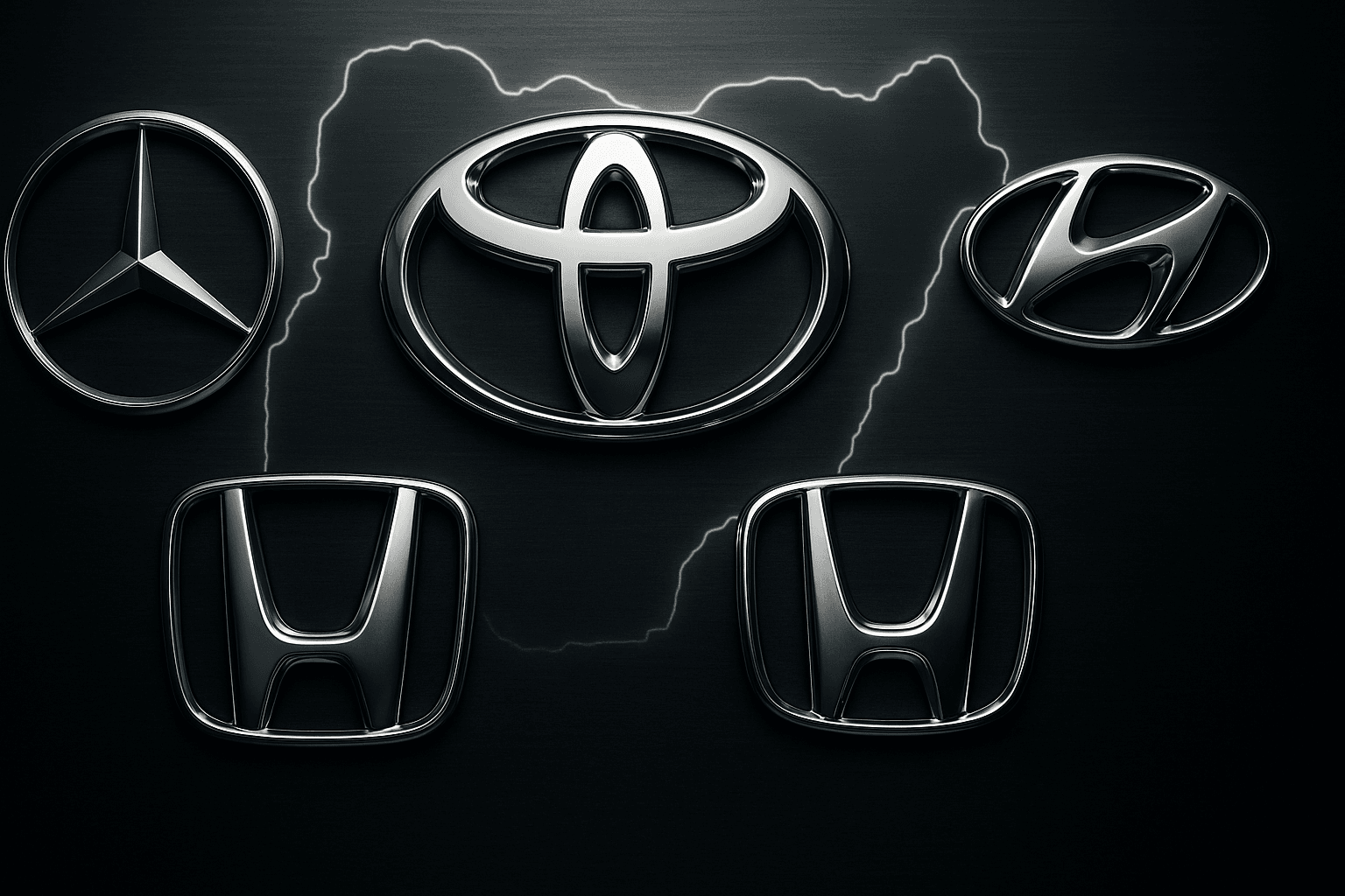 A collection of logos for the best car brands in Nigeria—Toyota, Honda, Lexus, Mercedes, and Hyundai—representing a comprehensive car comparison