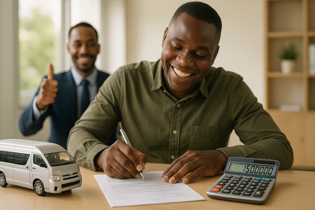 An entrepreneur securing commercial vehicle financing in Nigeria to get a loan for a bus purchase to start a transport business