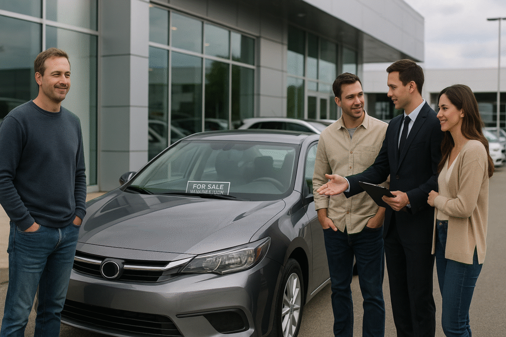 A car being sold via a consignment service, a hybrid option that offers a better trade-in car value than a direct sale without the private sale hassle.