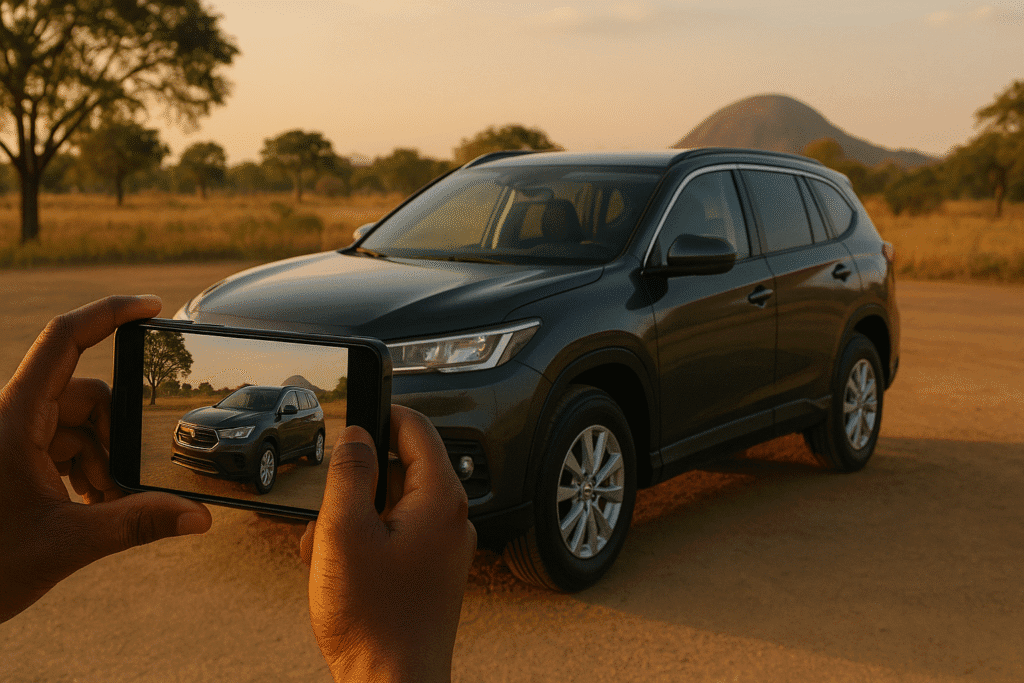 Taking high-quality photos of a car with a smartphone during the golden hour to attract buyers on online car sales websites