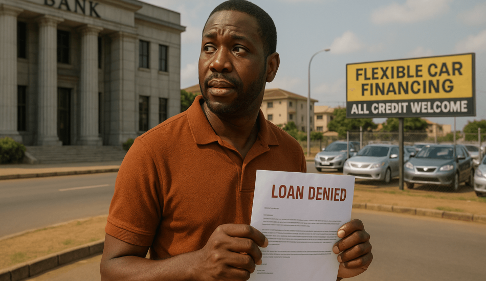 A man who was denied a bank loan finds hope in a 'buy here pay here' dealership in Abuja, an option for those seeking a bad credit car loan.